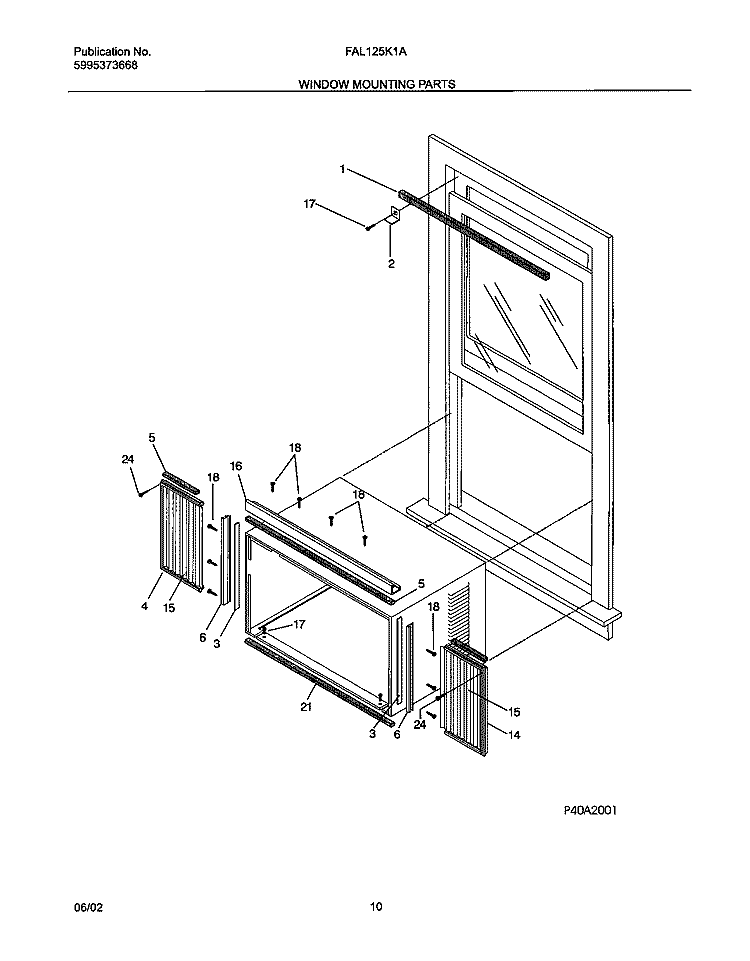 WINDOW MOUNTING PARTS Diagram and Parts List for FAL125K1A5  Frigidaire Air Conditioner
