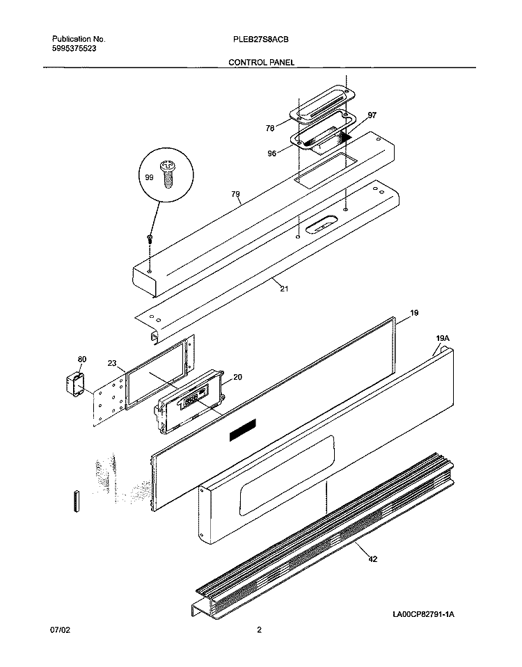 CONTROL PANEL Diagram and Parts List for PLEB27S8ACB  Frigidaire Wall Oven