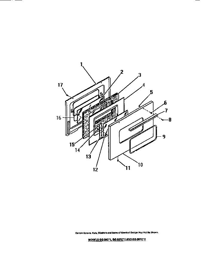OVEN DOOR, PANELS Diagram and Parts List for GG26PCW2  Frigidaire Range