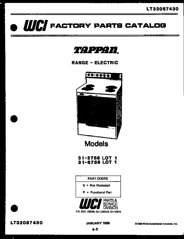 COVER Diagram and Parts List for 31-6758-66-01  Tappan Range
