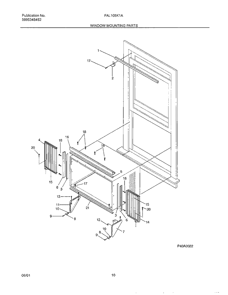 MOUNTING Diagram and Parts List for FAL105K1A1  Frigidaire Air Conditioner