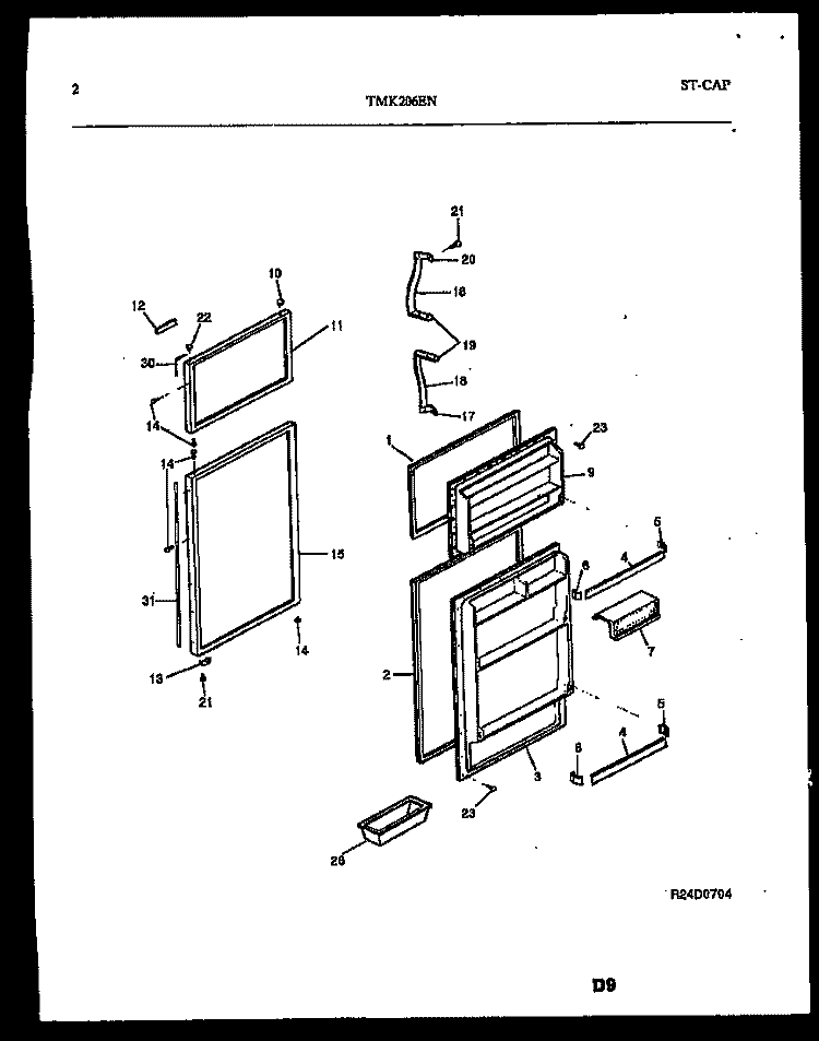 DOOR PARTS Diagram and Parts List for TMK206EN3D  Kelvinator Refrigerator