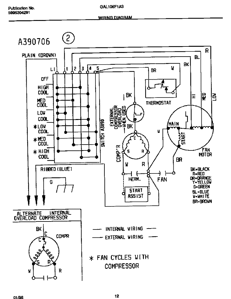 WIRING DIAGRAM Diagram and Parts List for GAL106F1A3  Gibson Air Conditioner