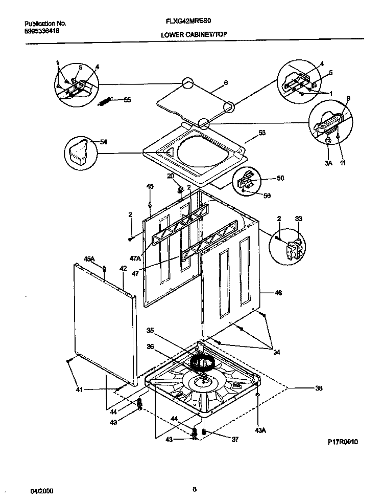 P17R0010 WSHR CAB, TOP Diagram and Parts List for FLXG42MRES0  Frigidaire Washer Dryer Combo
