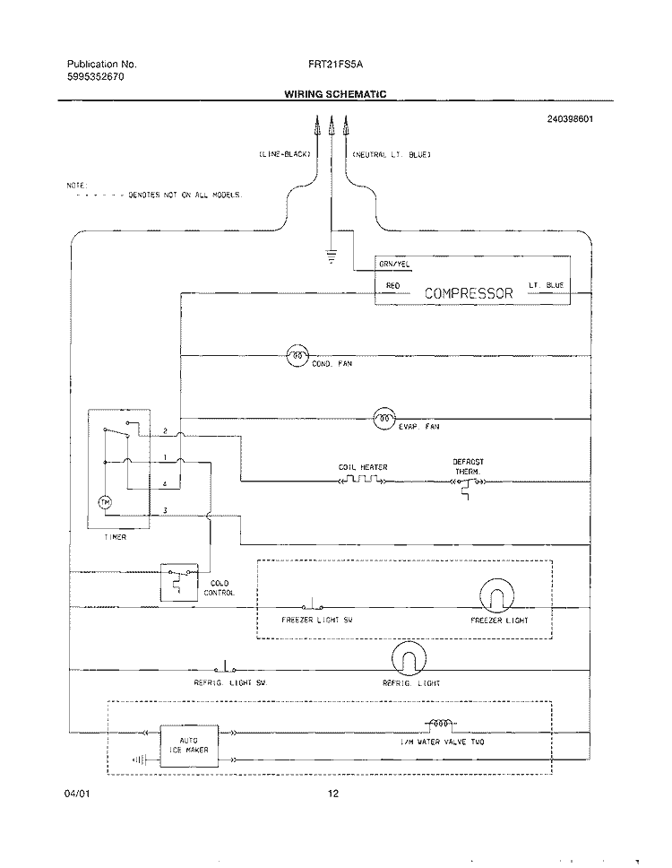 WIRING SCHEMATIC Diagram and Parts List for FRT21FS5AW0  Frigidaire Refrigerator