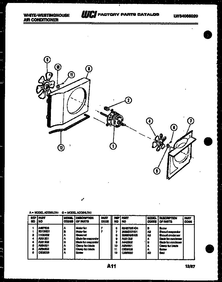 AIR HANDLING PARTS Diagram and Parts List for AC065L7A1  Frigidaire Air Conditioner