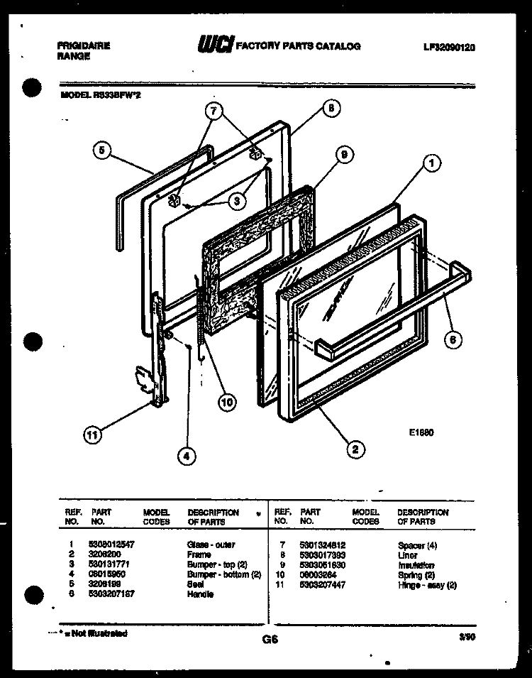 DOOR PARTS Diagram and Parts List for RS33BFL2  Frigidaire Range