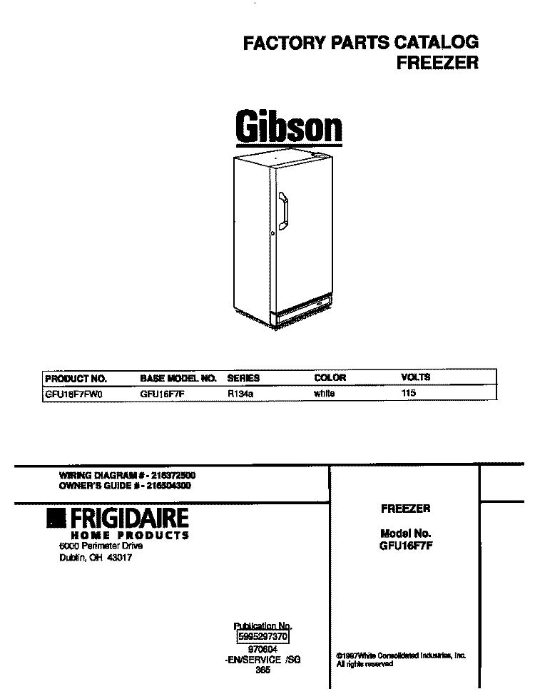 COVER Diagram and Parts List for GFU16F7FW0  Gibson Freezer