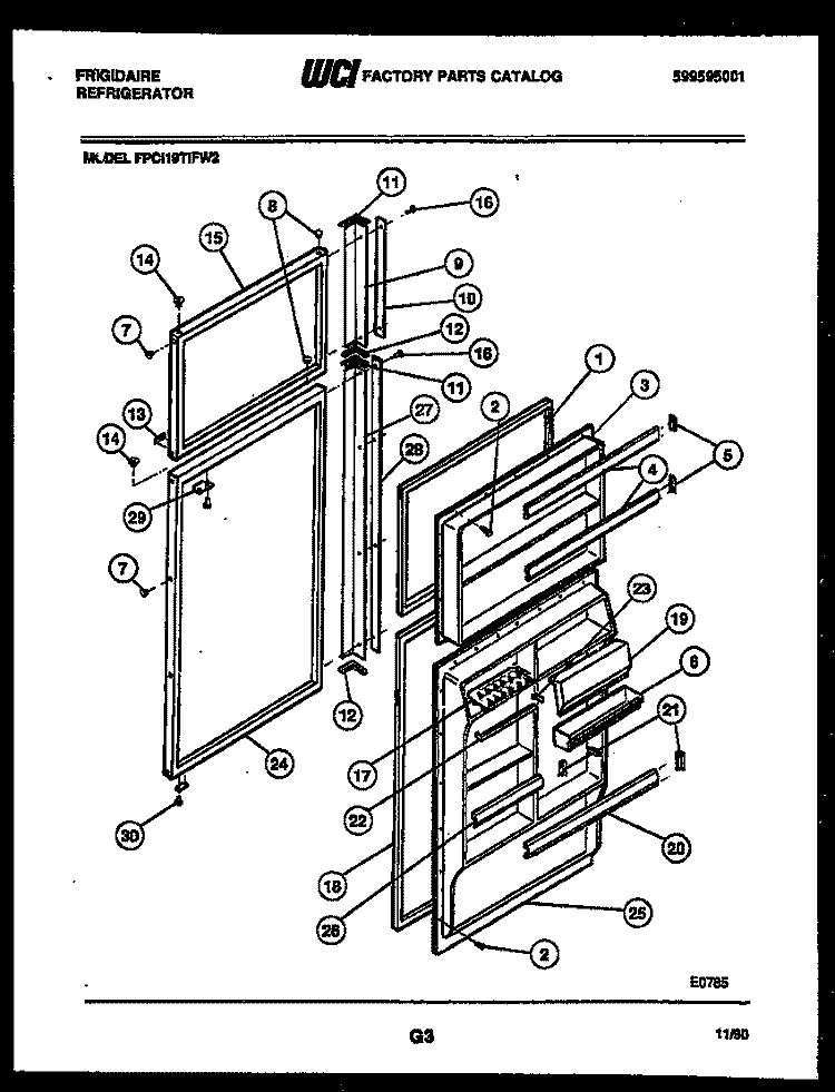 DOOR PARTS Diagram and Parts List for FPCI19TIFF2  Frigidaire Refrigerator