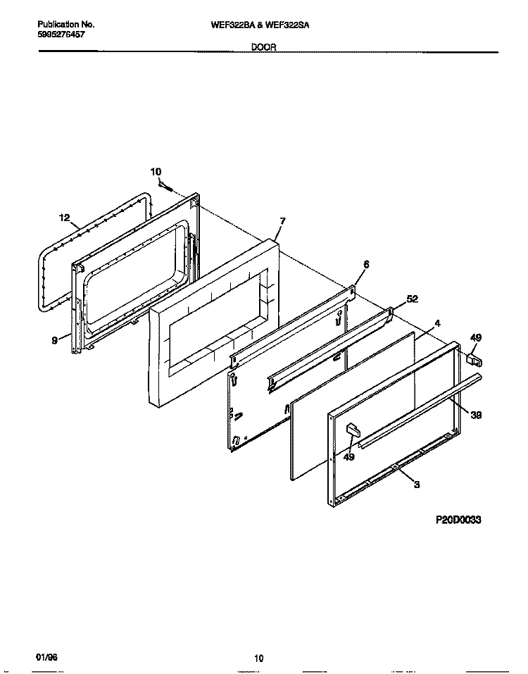 DOOR Diagram and Parts List for WEF322SADD  Frigidaire Range