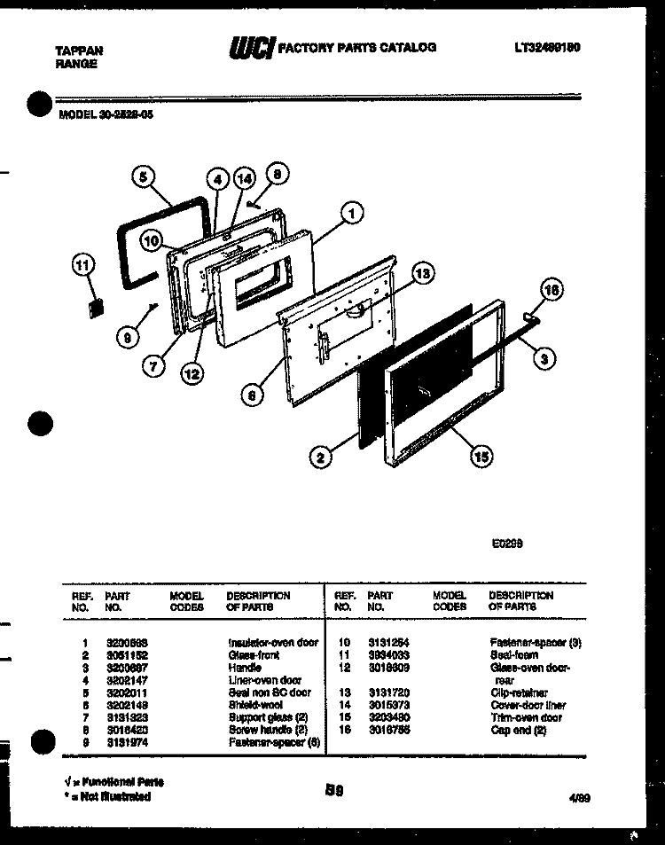 DOOR PARTS Diagram and Parts List for 30-2528-23-05  Tappan Range