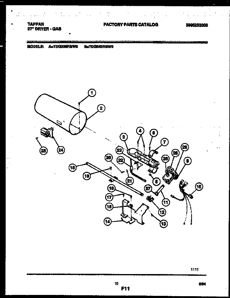 BURNER, IGNITER AND VALVE Diagram and Parts List for TDG546RBW0  Tappan Dryer