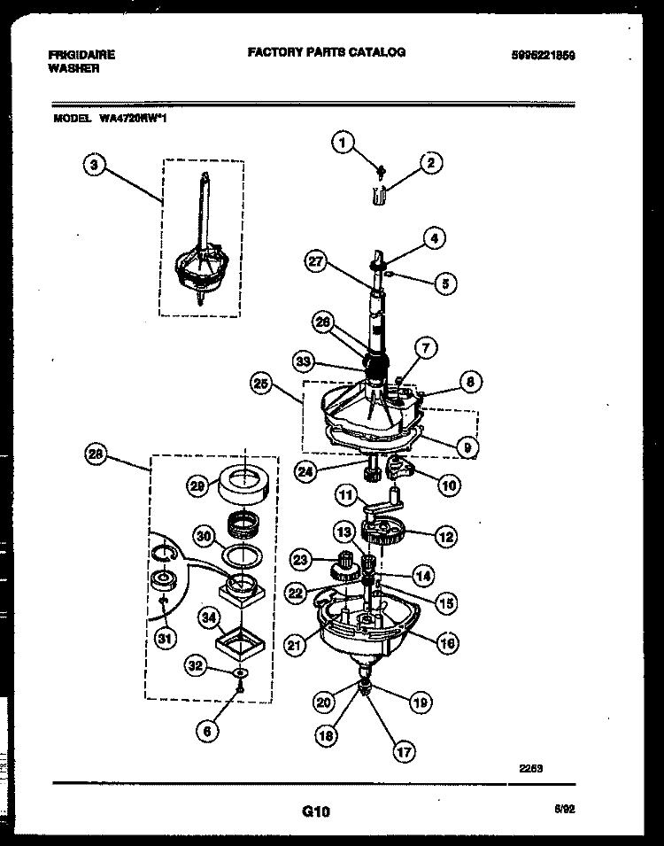 TRANSMISSION PARTS Diagram and Parts List for WA4720RW1  Frigidaire Washer