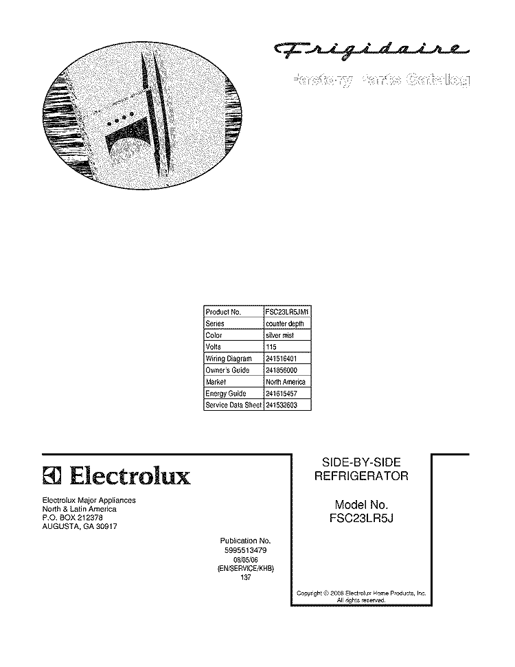COVER Diagram and Parts List for FSC23LR5JM1  Frigidaire Refrigerator