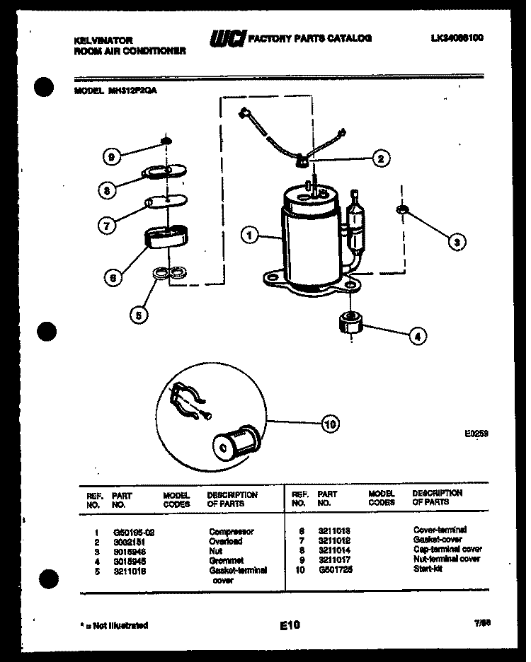 COMPRESSOR Diagram and Parts List for MH312F2QA  Kelvinator Air Conditioner