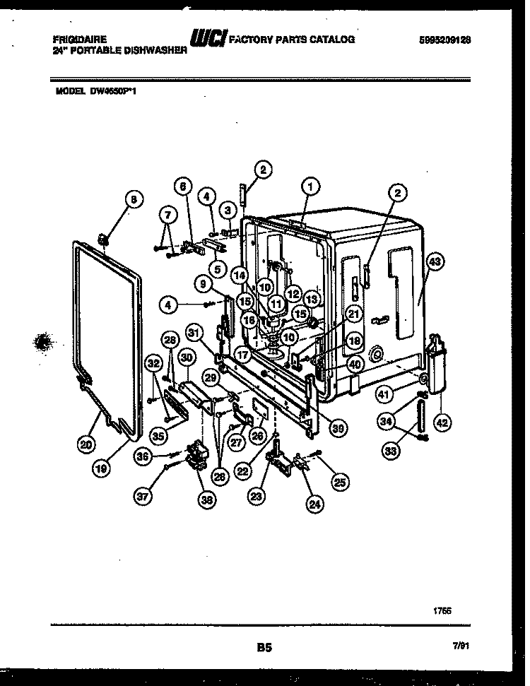 TUB AND FRAME PARTS Diagram and Parts List for DW4650PW1  Frigidaire Dishwasher