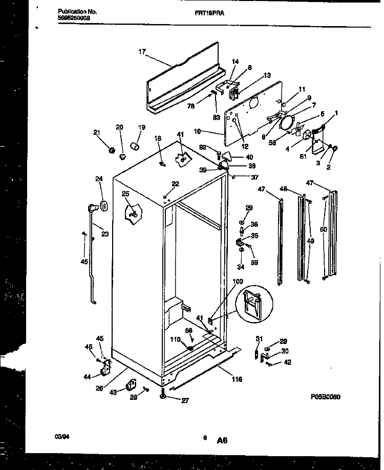 CABINET PARTS Diagram and Parts List for FRT19PRAW0  Frigidaire Refrigerator