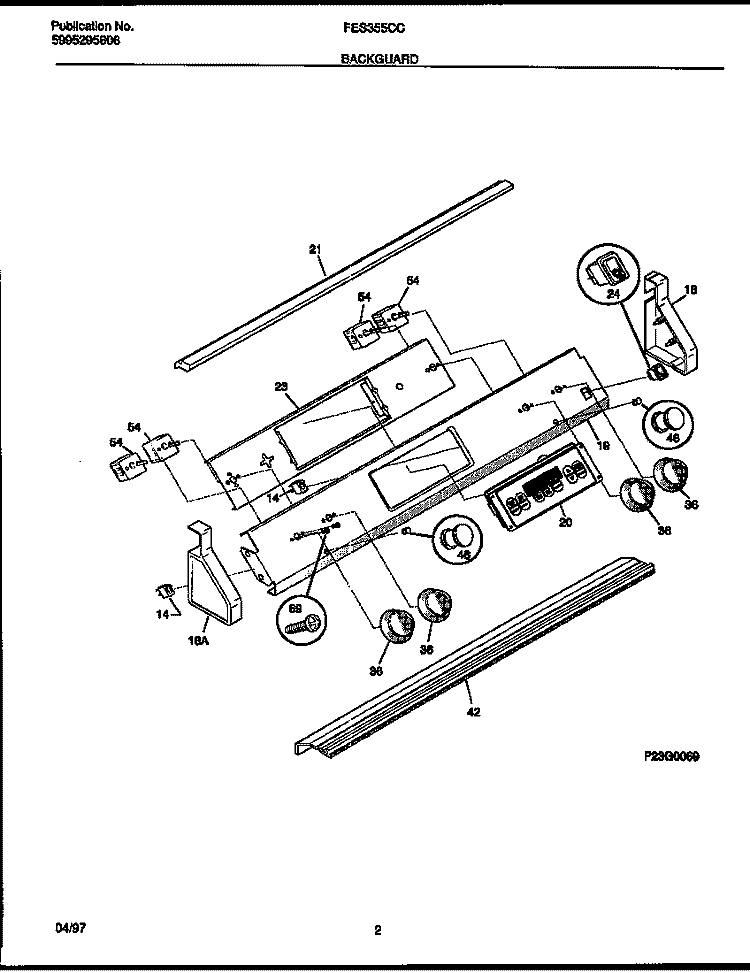 BACKGUARD Diagram and Parts List for FES355CCBC  Frigidaire Range
