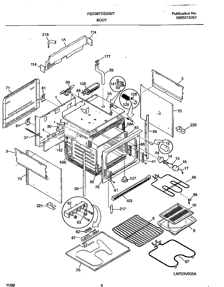 BODY Diagram and Parts List for FED367CESC  Frigidaire Range