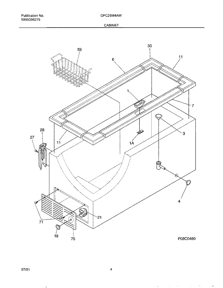 CABINET Diagram and Parts List for GFC25M4AW0  Gibson Freezer