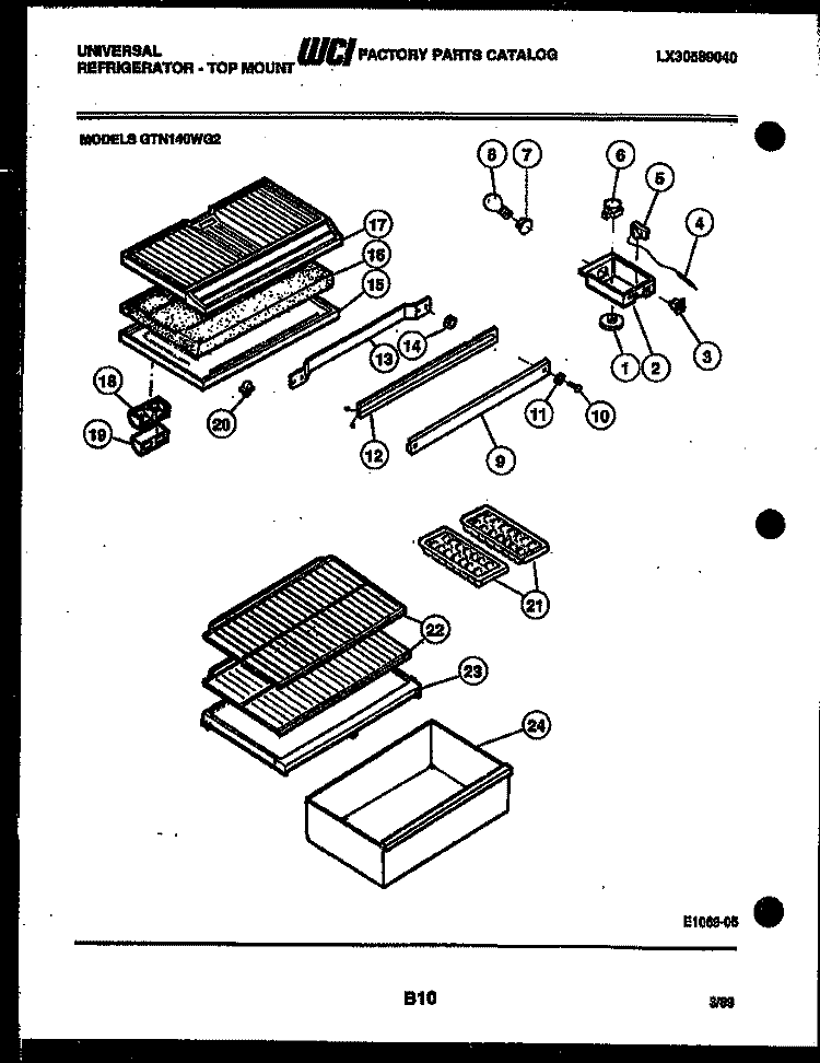 SHELVES AND SUPPORTS Diagram and Parts List for GTN140WGF2  Uni Refrigerator
