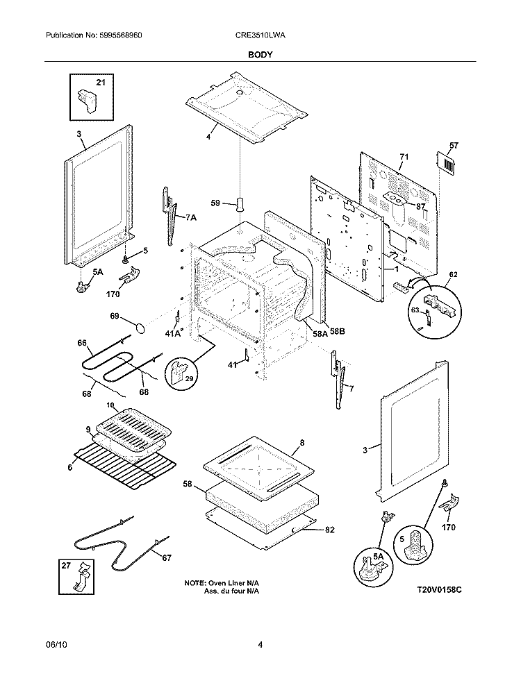 BODY Diagram and Parts List for CRE3510LWA  Crosley Range