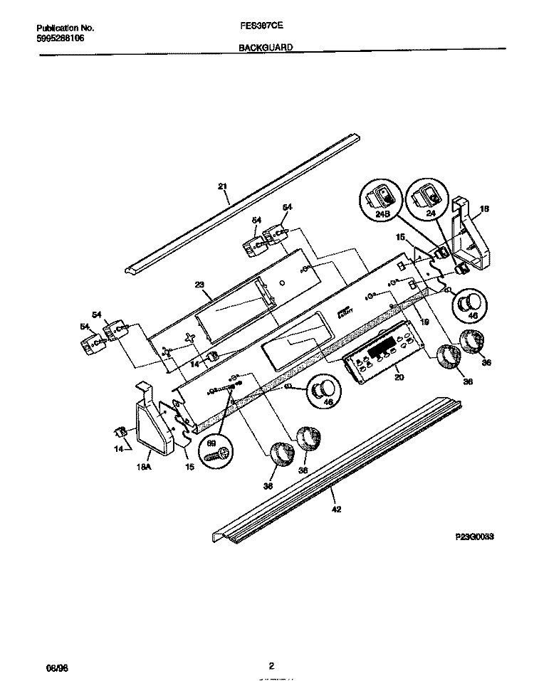BACKGUARD Diagram and Parts List for FES38CESB  Frigidaire Wall Oven