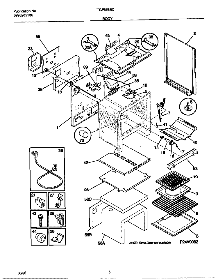 BODY Diagram and Parts List for TGF353BCWC  Tappan Range