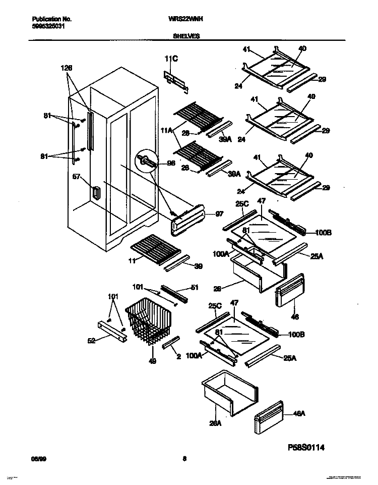 SHELVES Diagram and Parts List for WRS22WNHW0  Frigidaire Refrigerator