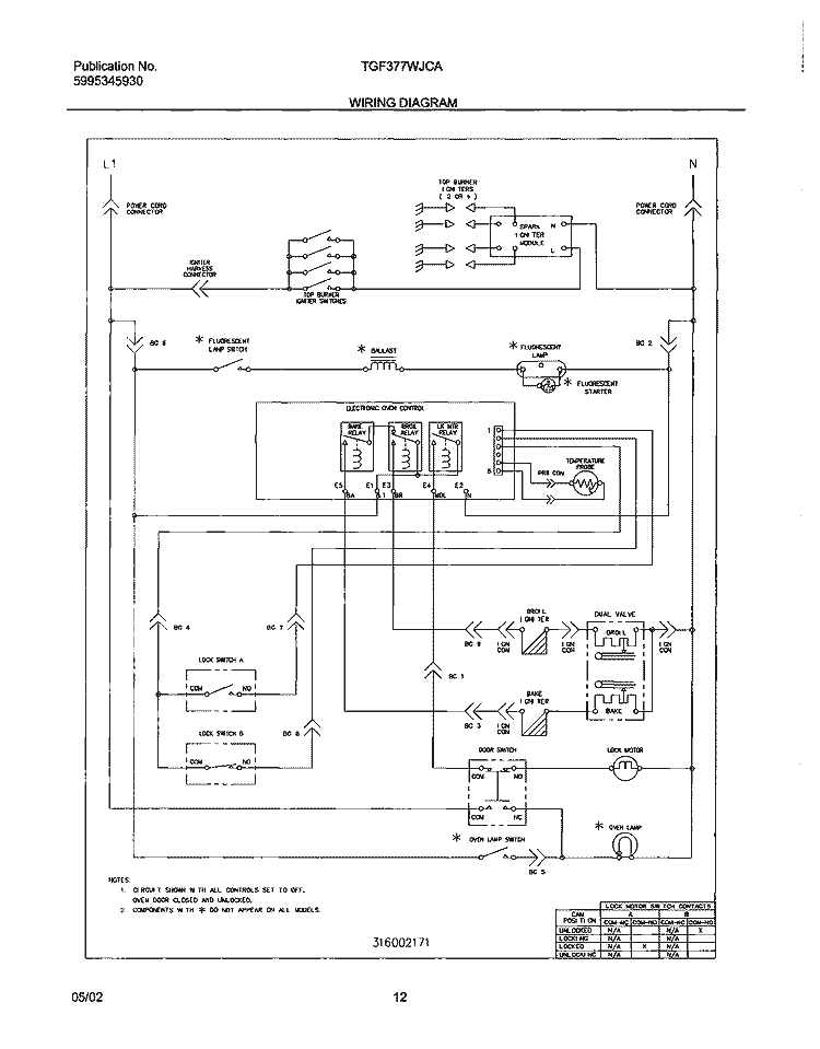WIRING DIAGRAM Diagram and Parts List for TGF377WJCA  Tappan Range