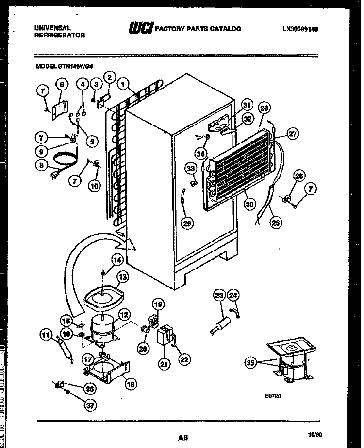 SYSTEM AND AUTOMATIC DEFROST PARTS Diagram and Parts List for GTN140WGV4  Frigidaire Refrigerator
