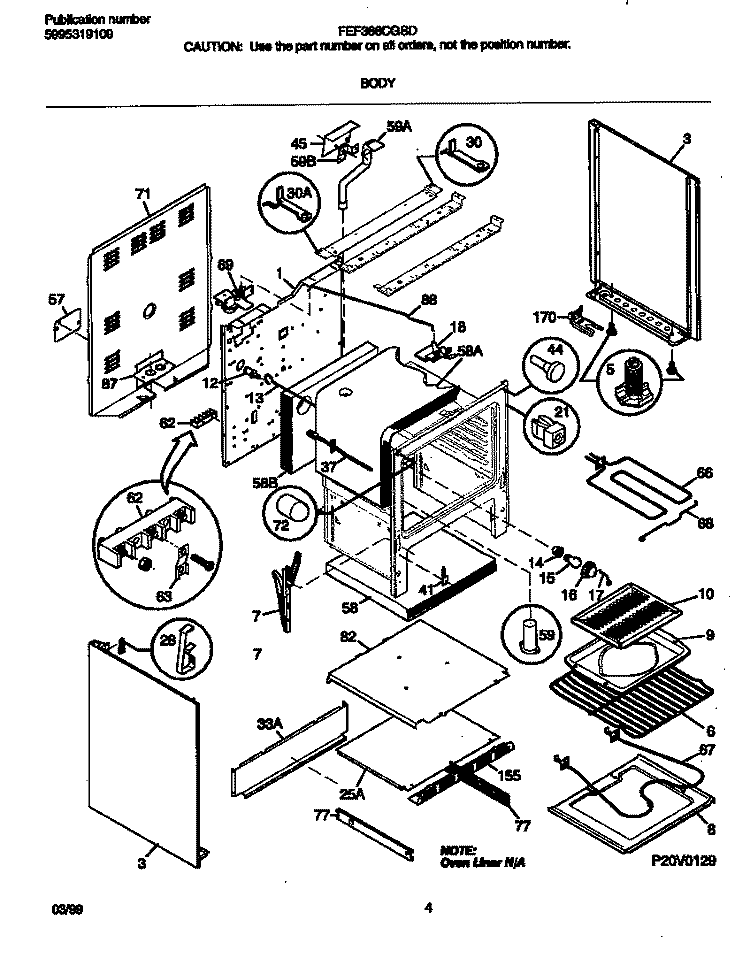 BODY Diagram and Parts List for FEF366CGSD  Frigidaire Range