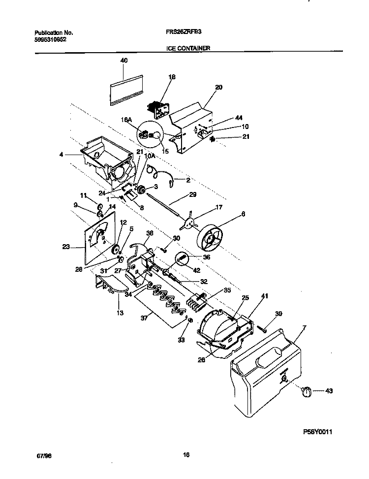 ICE CONTAINER Diagram and Parts List for FRS26ZRFB3  Frigidaire Refrigerator