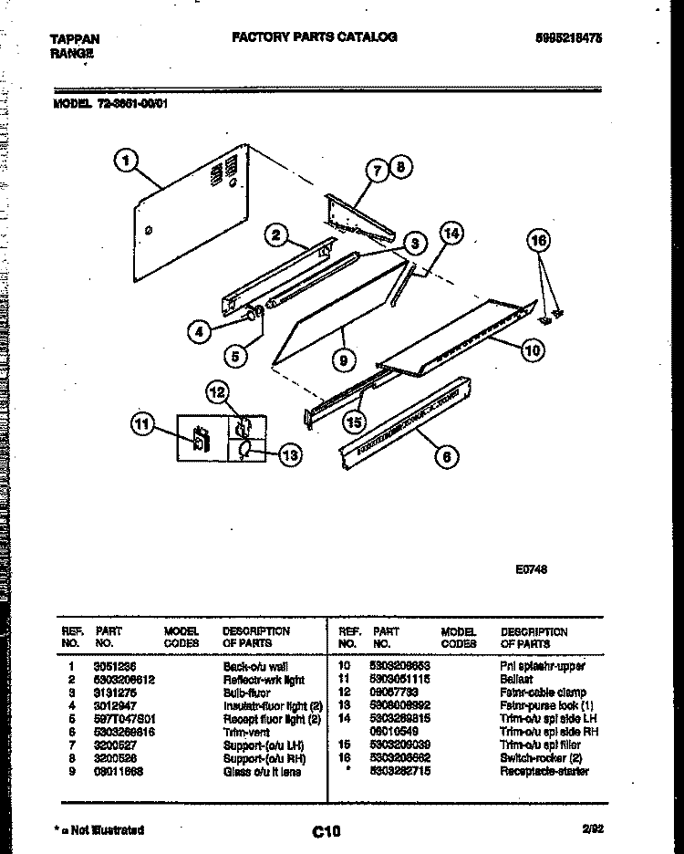 SPLASHER CONTROL Diagram and Parts List for 72-3651-23-01  Tappan Range