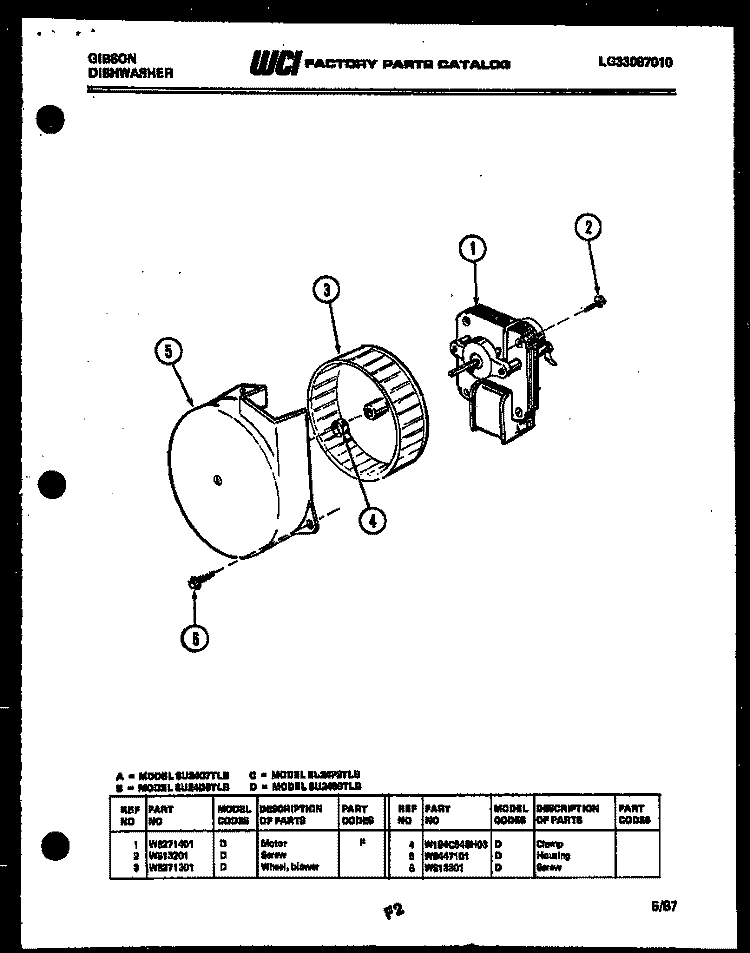 POWER DRY MOTOR AND PARTS Diagram and Parts List for SU24S9TLB  Gibson Dishwasher