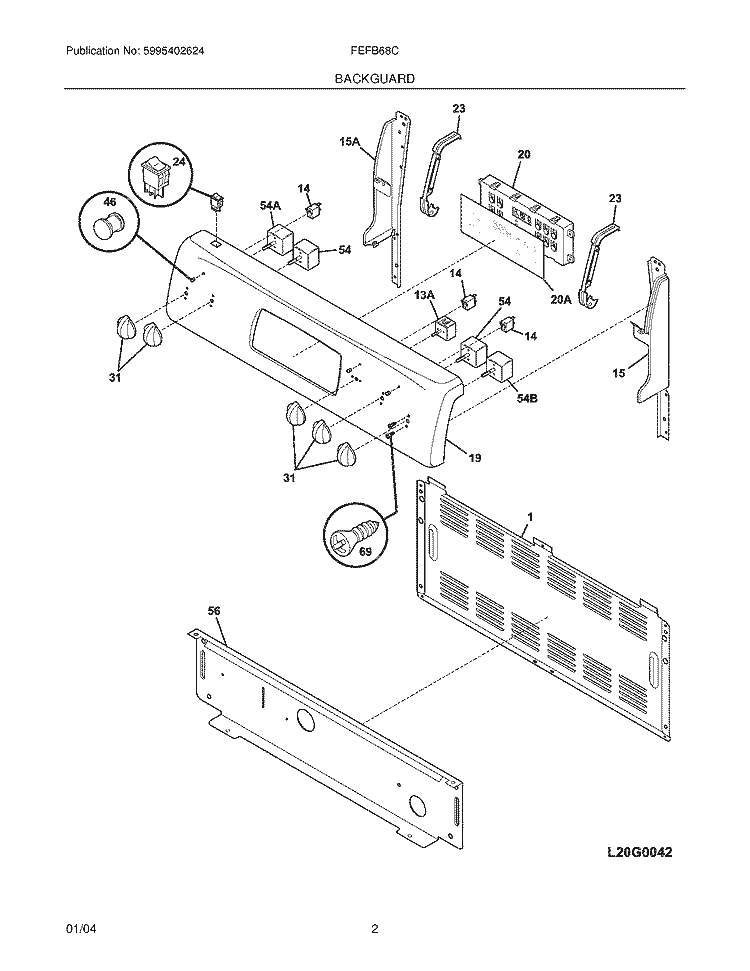 BACKGUARD Diagram and Parts List for FEFB68CBC  Frigidaire Range
