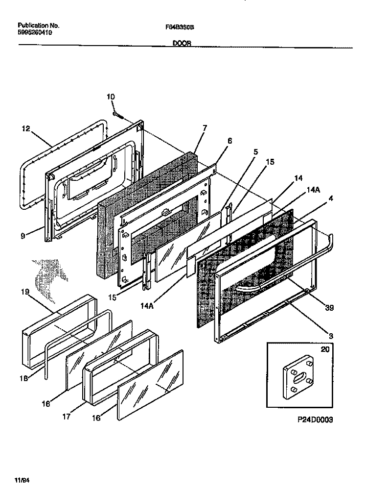 DOOR Diagram and Parts List for F64B350BDA  Frigidaire Range