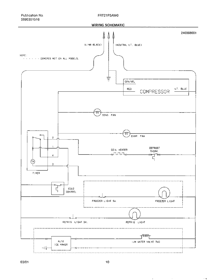 WIRING SCHEMATIC Diagram and Parts List for FRT21P5AW0  Frigidaire Refrigerator