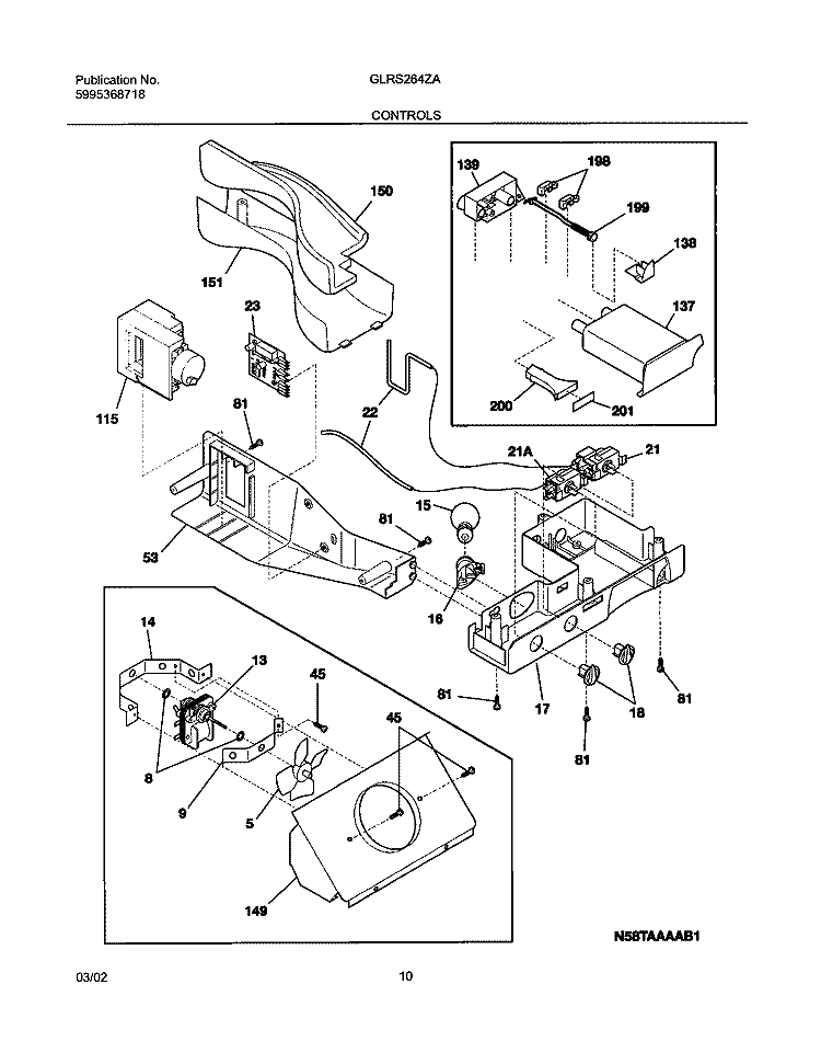 CONTROLS Diagram and Parts List for GLRS264ZAW3  Frigidaire Refrigerator