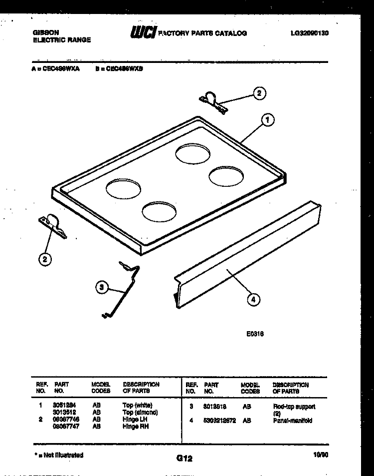 COOKTOP PARTS Diagram and Parts List for CEC4S6WXB  Gibson Range