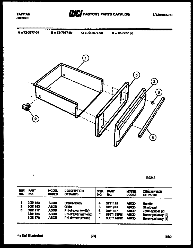 DRAWER PARTS Diagram and Parts List for 72-3977-00-08  Tappan Range