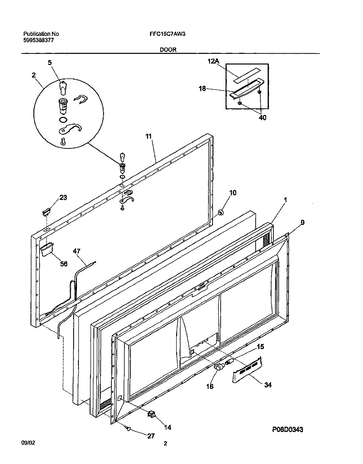 DOOR Diagram and Parts List for FFC15C7AW3  Frigidaire Freezer