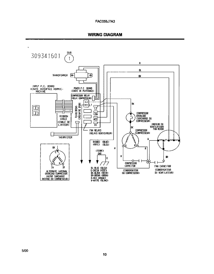 WIRING DIAGRAM Diagram and Parts List for FAC055J7A3  Frigidaire Air Conditioner