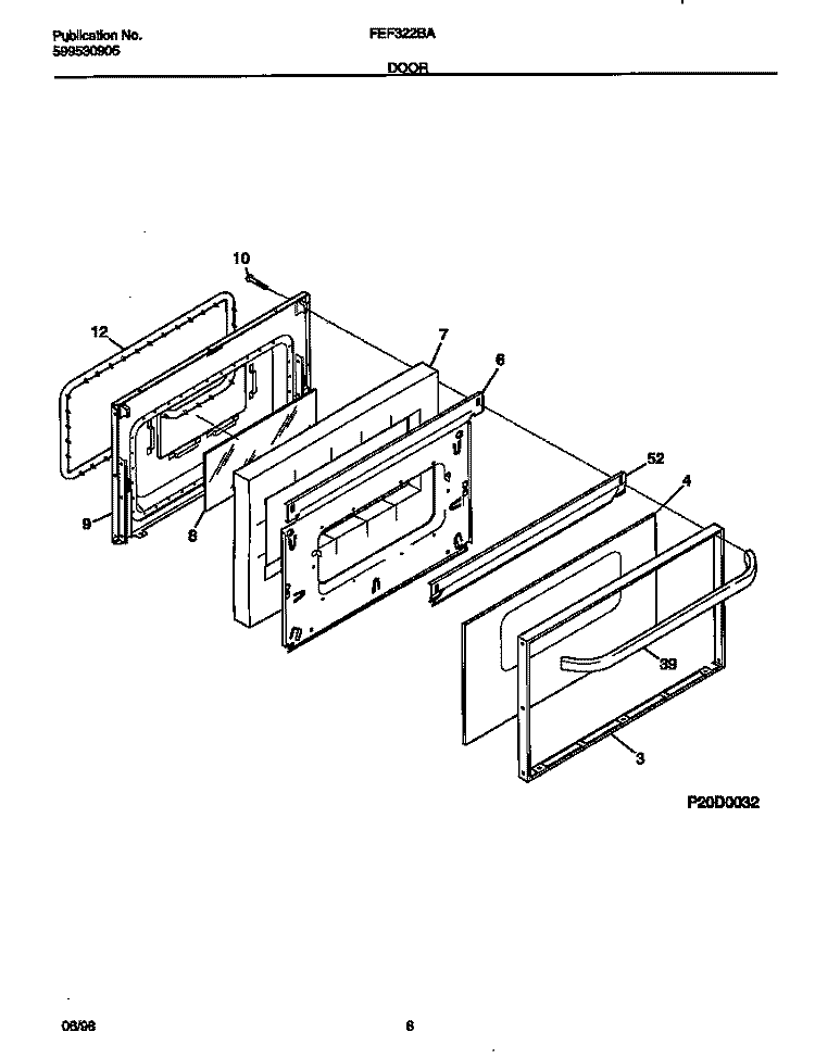 DOOR Diagram and Parts List for FEF322BADH  Frigidaire Range