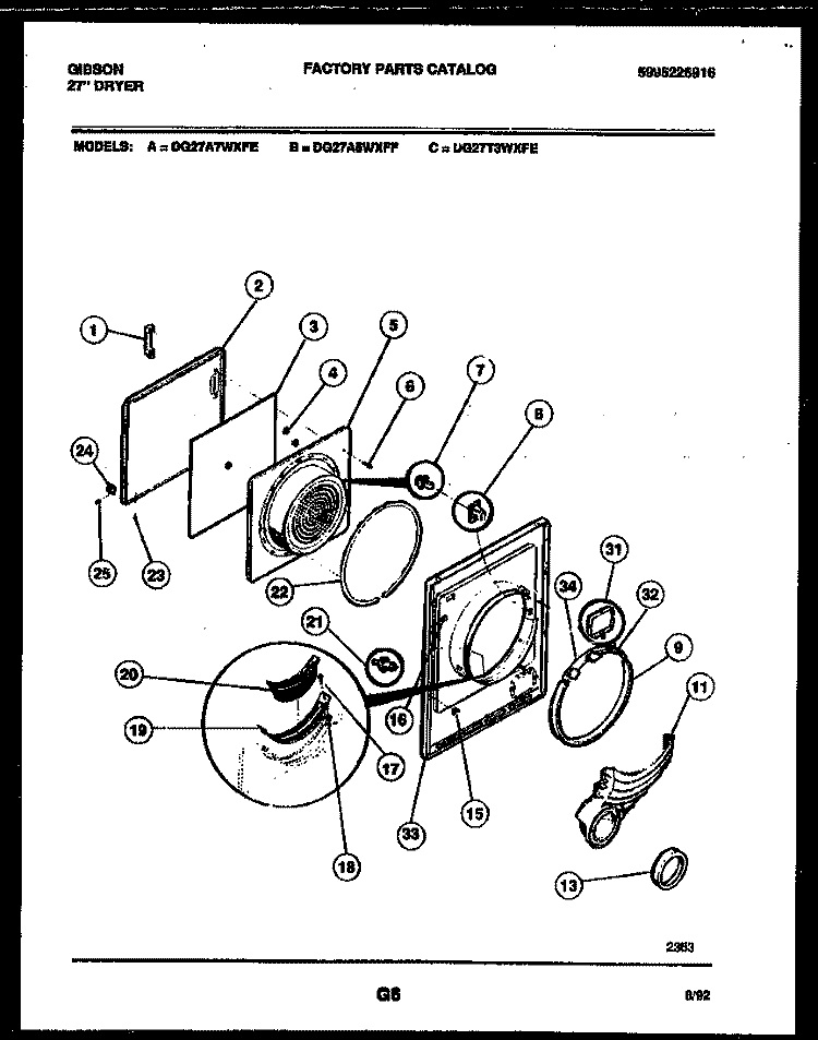 DOOR PARTS Diagram and Parts List for DG27A7WXFE  Gibson Dryer