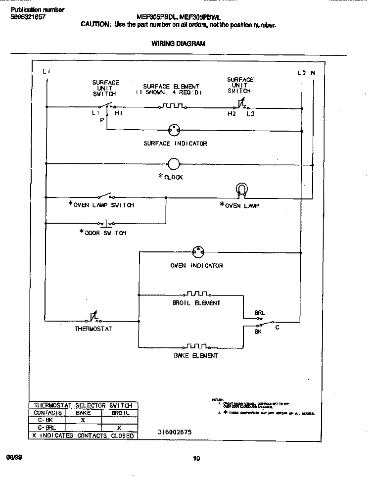 WIRING DIAGRAM Diagram and Parts List for MEF305PBDL  Frigidaire Range