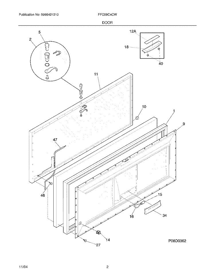 DOOR Diagram and Parts List for FFC09C4CW2  Frigidaire Freezer