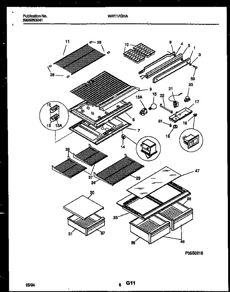 SHELVES AND SUPPORTS Diagram and Parts List for WRT17GHAW0  Frigidaire Refrigerator