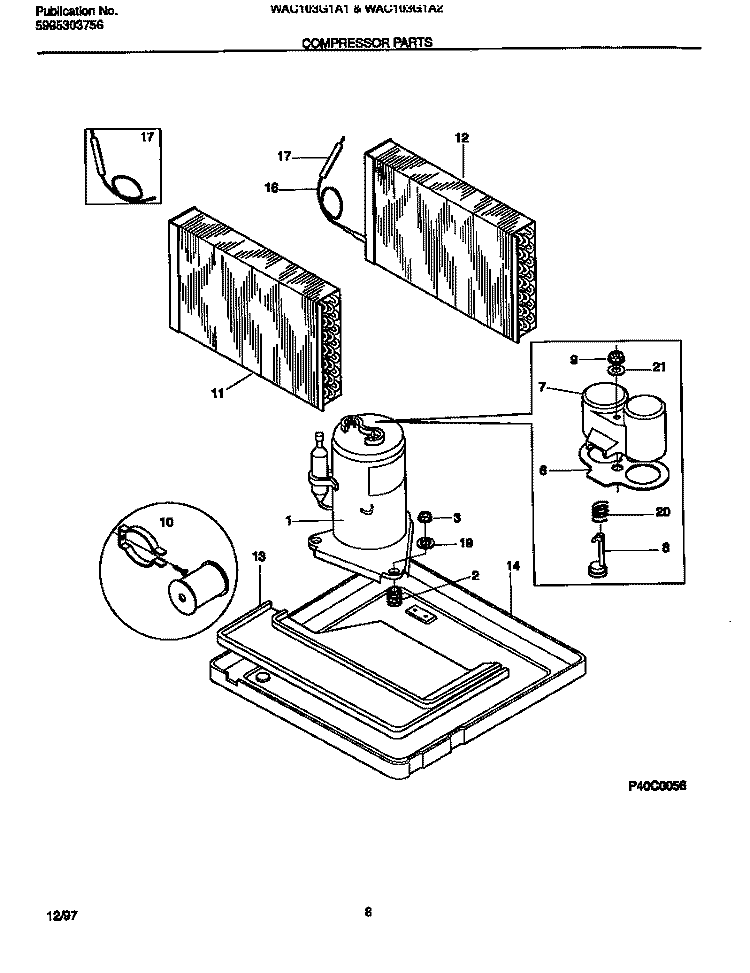 COMPRESSOR PARTS Diagram and Parts List for WAC103G1A1  Frigidaire Air Conditioner