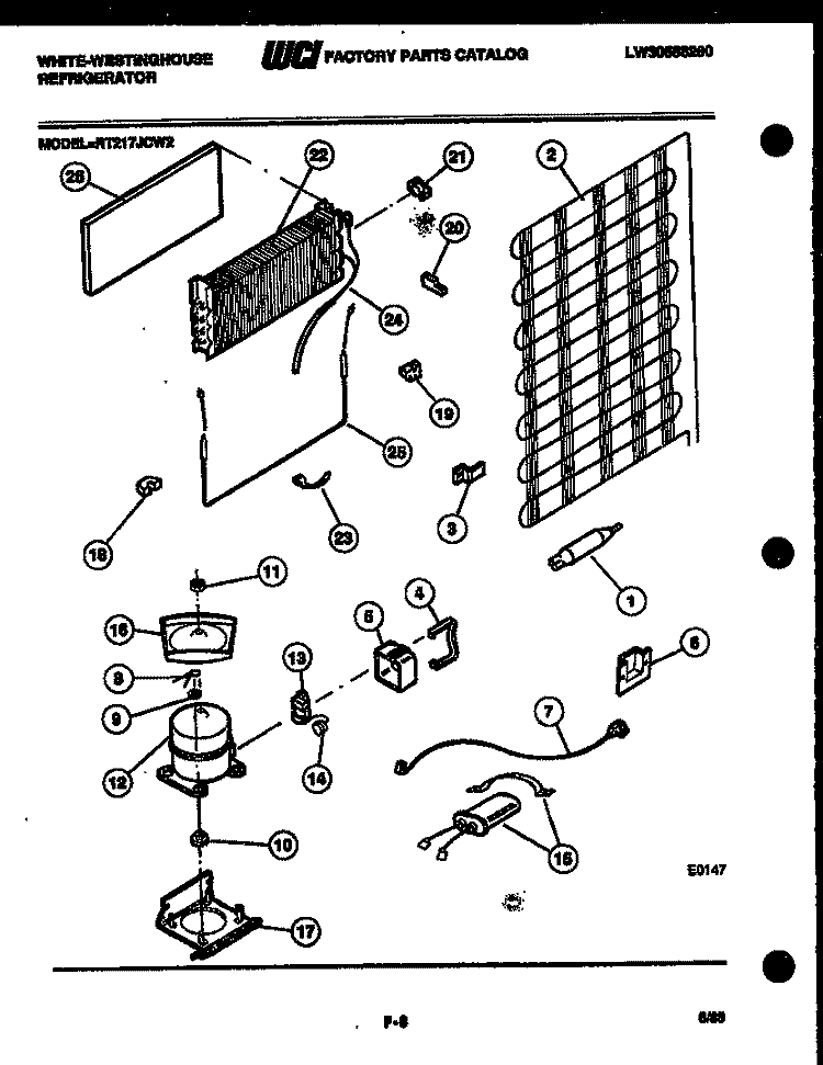 SYSTEM AND AUTOMATIC DEFROST PARTS Diagram and Parts List for RT217JCH2  Frigidaire Refrigerator